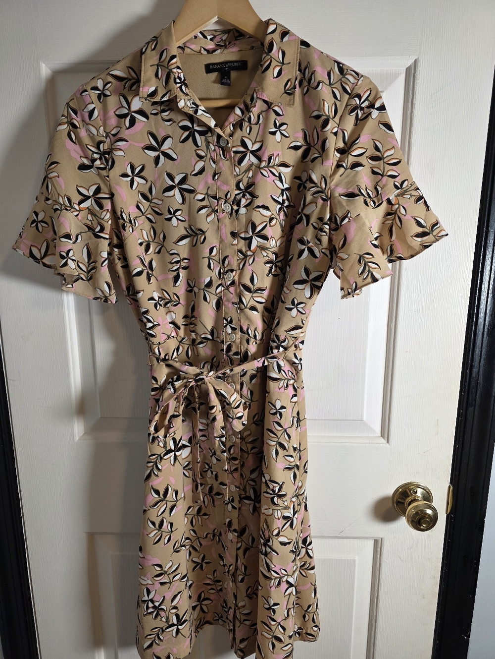 Banana Republic Floral Print Shirt Dress Short Flare Sleeves Size 4